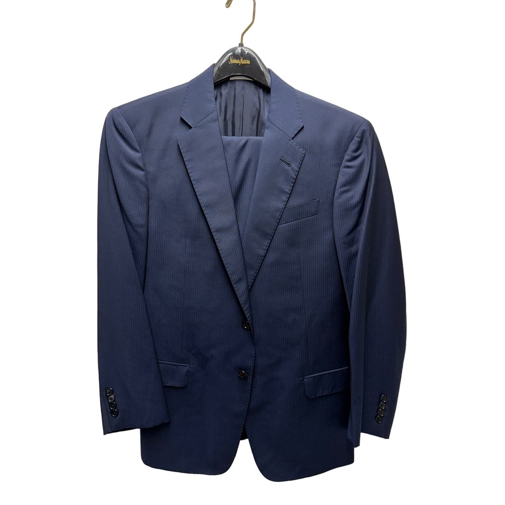 Vintage Armani collezioni navy blue pinstripe formal suit size medium check desc